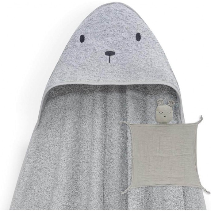 Interbaby Hooded Towel and Doudou Bear Grey Interbaby Hooded Towel and Doudou Bear Grey