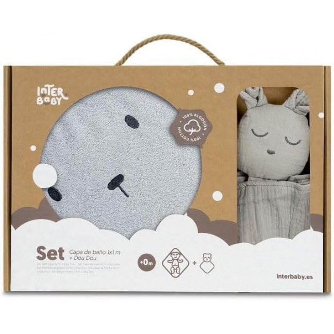 Interbaby Hooded Towel and Doudou Bear Grey Interbaby Hooded Towel and Doudou Bear Grey