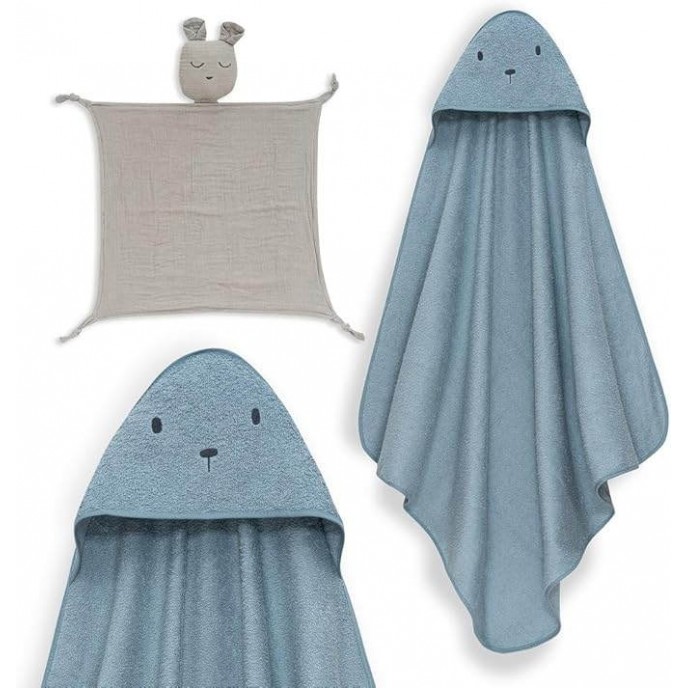 Interbaby Hooded Towel and Doudou Bear Petrol Blue Interbaby Hooded Towel and Doudou Bear Petrol Blue