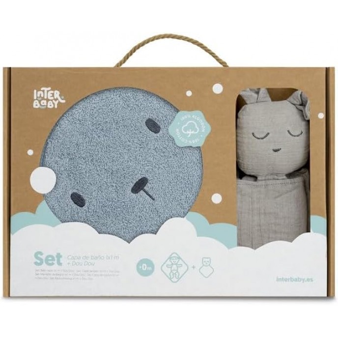 Interbaby Hooded Towel and Doudou Bear Petrol Blue Interbaby Hooded Towel and Doudou Bear Petrol Blue