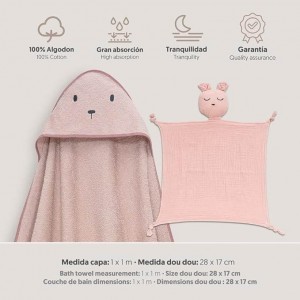 Interbaby Hooded Towel and Doudou Bear Dark Pink Interbaby Hooded Towel and Doudou Bear Dark Pink