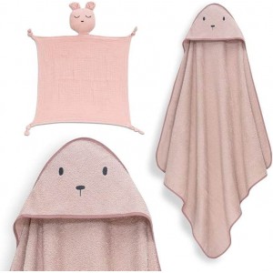 Interbaby Hooded Towel and Doudou Bear Dark Pink Interbaby Hooded Towel and Doudou Bear Dark Pink