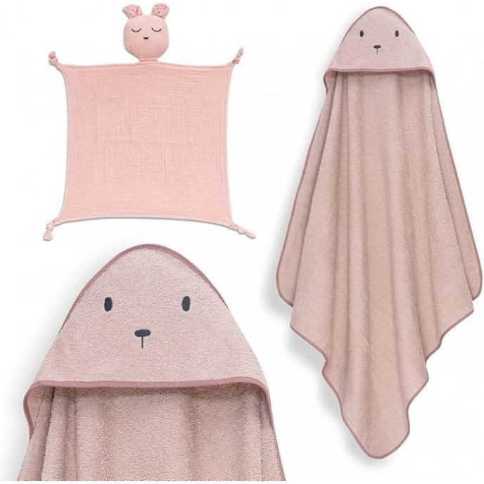 Interbaby Hooded Towel and Doudou Bear Dark Pink Interbaby Hooded Towel and Doudou Bear Dark Pink