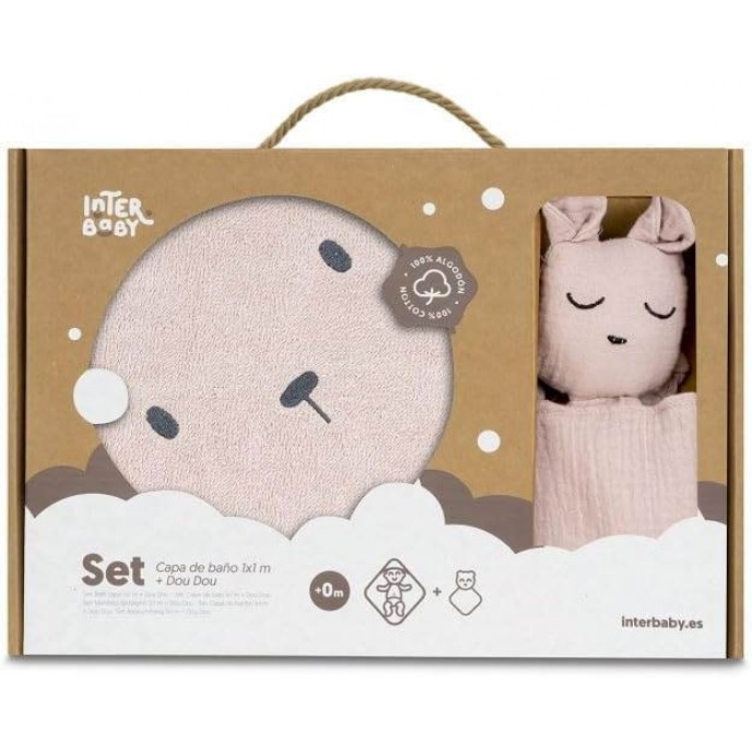 Interbaby Hooded Towel and Doudou Bear Dark Pink Interbaby Hooded Towel and Doudou Bear Dark Pink