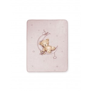 Interbaby Fleece Cot Blanket Bear on Moon Pink 