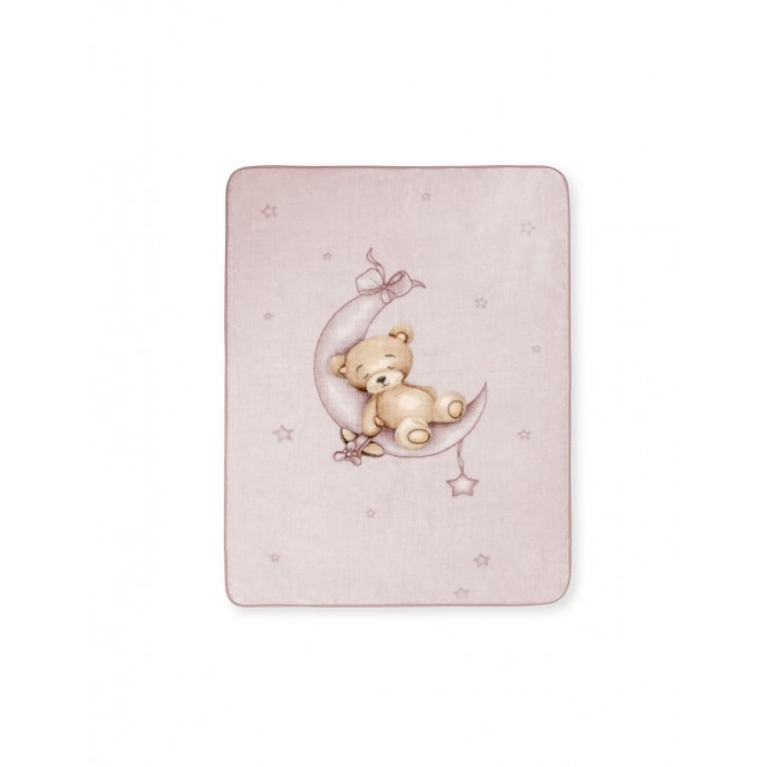Interbaby Fleece Cot Blanket Bear on Moon Pink 