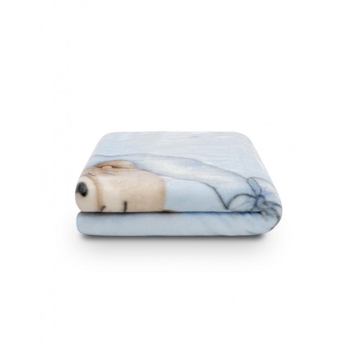 Interbaby Fleece Cot Blanket Bear on Moon Blue 