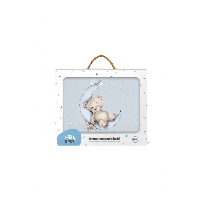 Interbaby Fleece Cot Blanket Bear on Moon Blue 