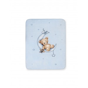 Interbaby Fleece Cot Blanket Bear on Moon Blue 
