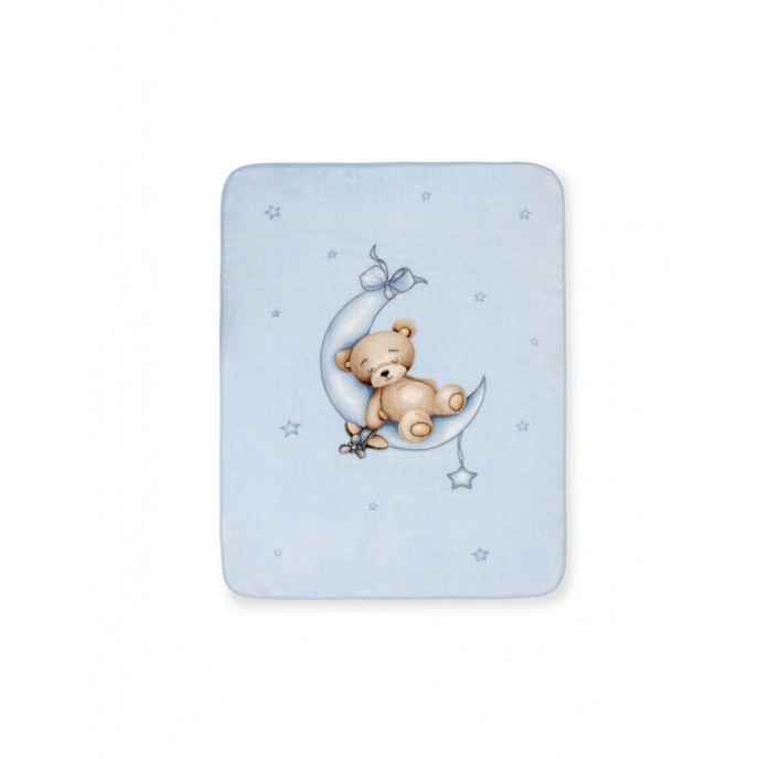 Interbaby Fleece Cot Blanket Bear on Moon Blue 
