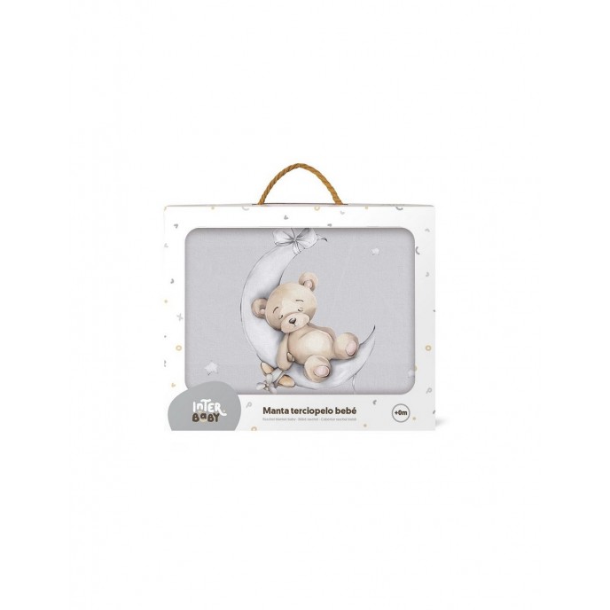 Interbaby Fleece Cot Blanket Bear on Moon Grey 