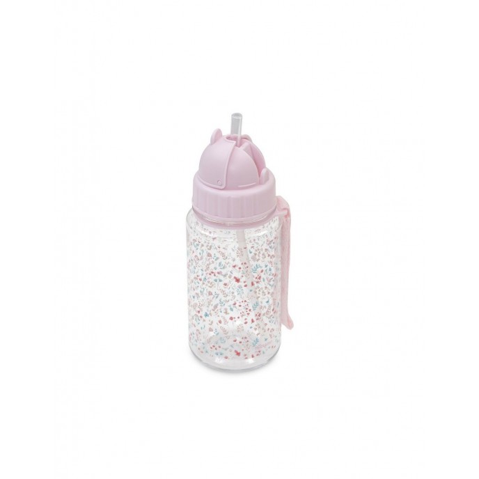 Interbaby Straw Bottle 2 in 1 Floral Pink