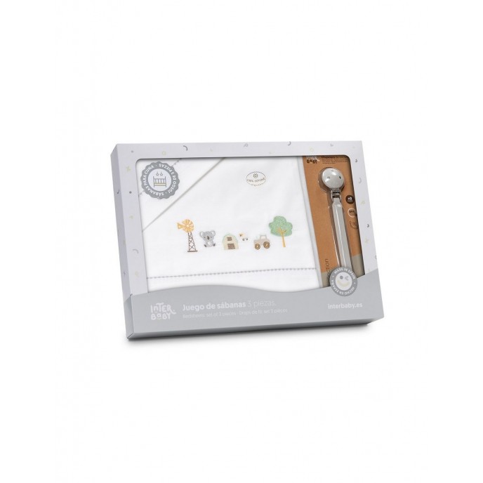 Interbaby Sheets Set 4pc Cotton Cot 60x120cm Koala White Grey