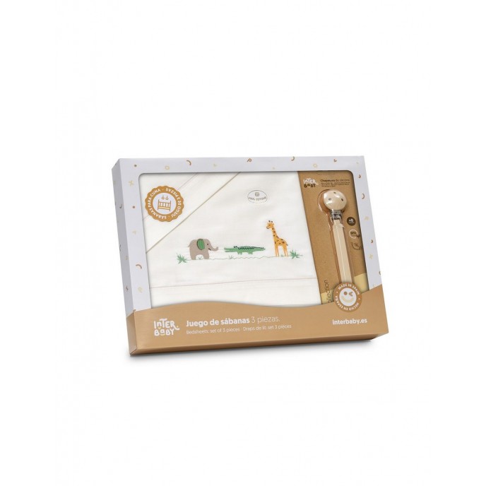 Interbaby Sheets Set 4pc Cotton Cot 60x120cm Jungle Beige