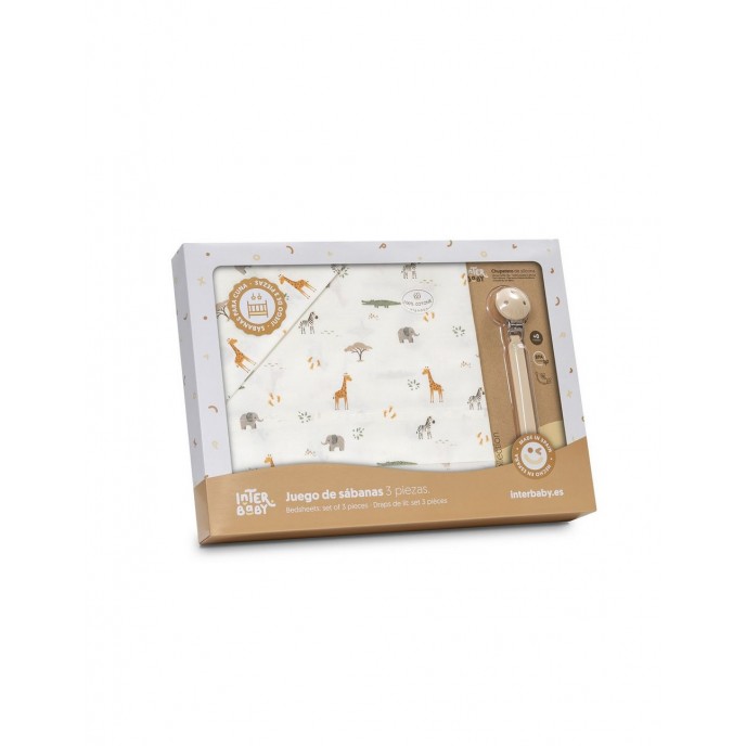 Interbaby Sheets Set 4pc Cotton Cot 60x120cm Jungle Print Beige
