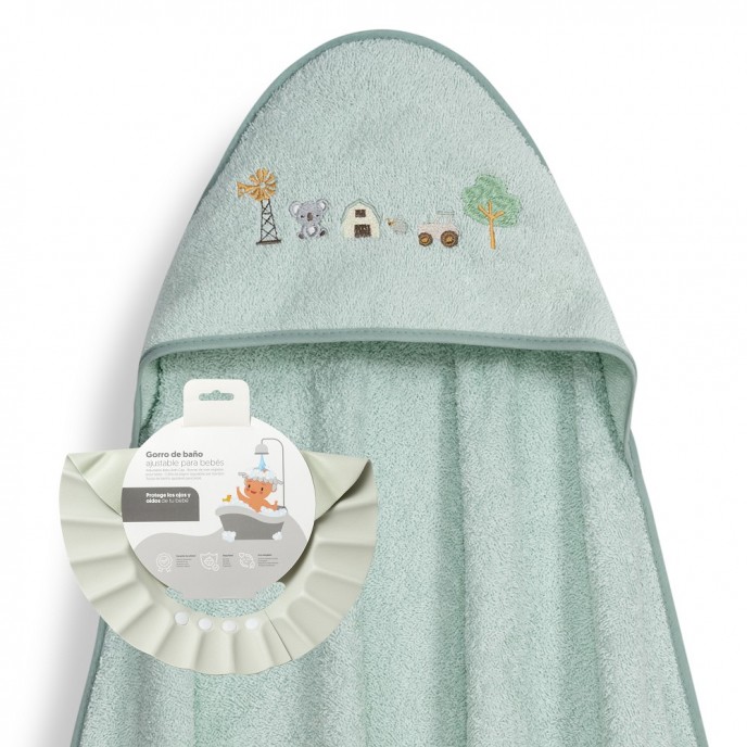 Interbaby Hooded Towel and Rinse Cap Koala Green