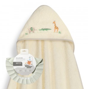 Interbaby Hooded Towel and Rinse Cap Jungle Beige