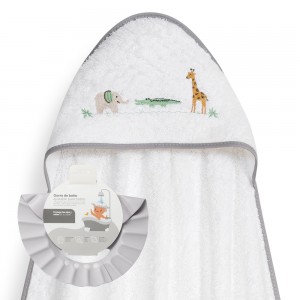 Interbaby Hooded Towel and Rinse Cap Jungle White Grey