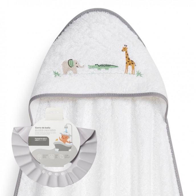 Interbaby Hooded Towel and Rinse Cap Jungle White Grey