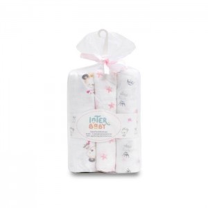 Interbaby Muslins 3pk Crown Pink Interbaby Muslins 3pk Crown Pink
