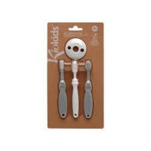 Kiokids Toothbrush Set 3pc Grey