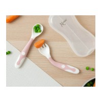 Kiokids Flexible Fork and Spoon in Case Pink