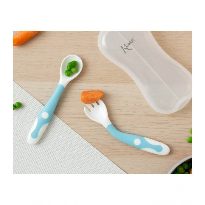 Kiokids Flexible Fork and Spoon in Case Blue