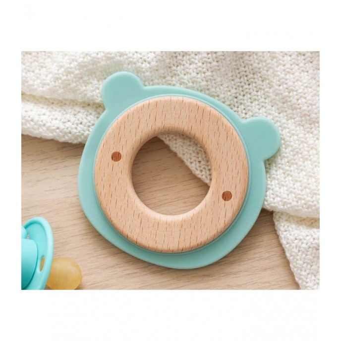 Kiokids Wood and Silicone Teether Bear Green