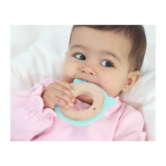 Kiokids Wood and Silicone Teether Bear Green