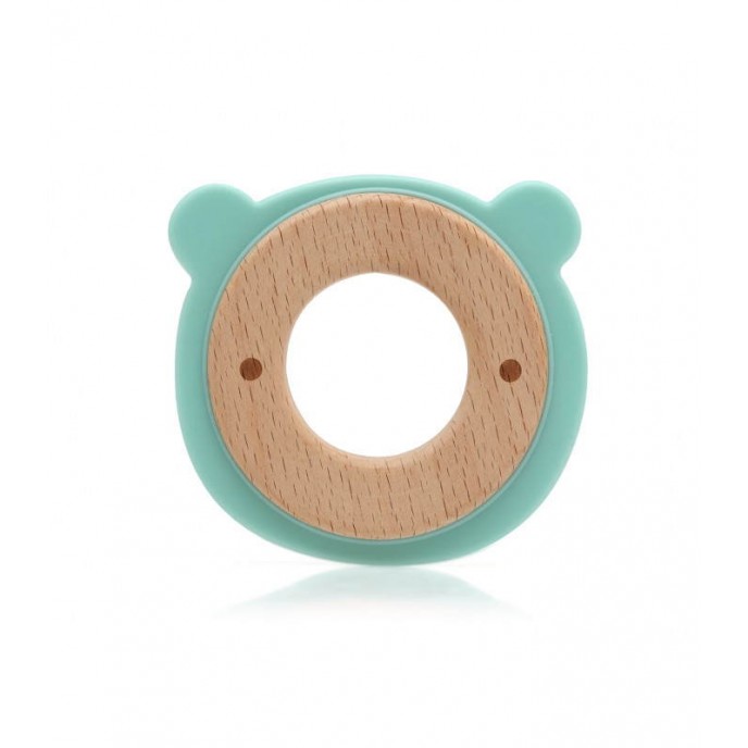 Kiokids Wood and Silicone Teether Bear Green