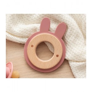 Kiokids Wood and Silicone Teether Bunny Pink Kiokids Wood and Silicone Teether Bunny Pink