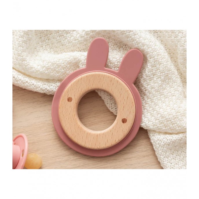 Kiokids Wood and Silicone Teether Bunny Pink