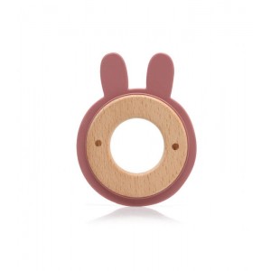 Kiokids Wood and Silicone Teether Bunny Pink Kiokids Wood and Silicone Teether Bunny Pink