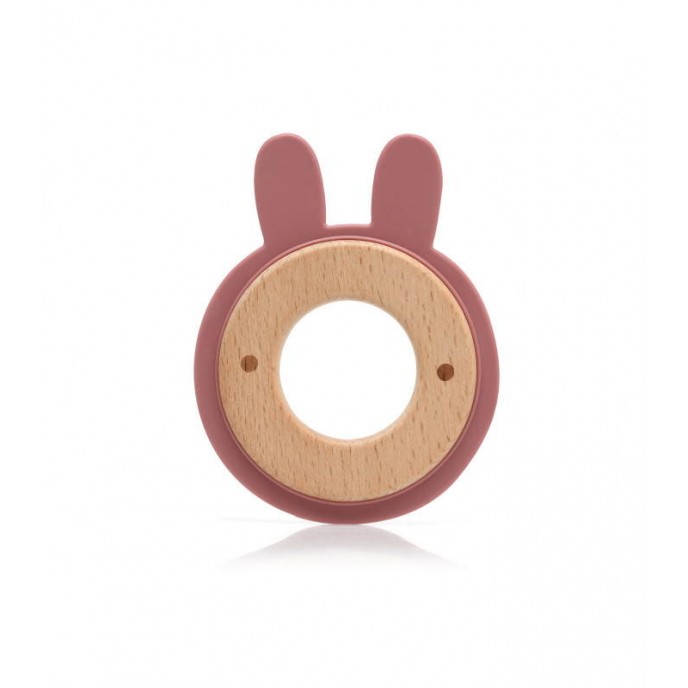 Kiokids Wood and Silicone Teether Bunny Pink