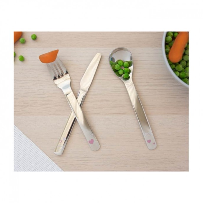 Kiokids Metal Cutlery Set Pink Hearts Kiokids Metal Cutlery Set Pink Hearts