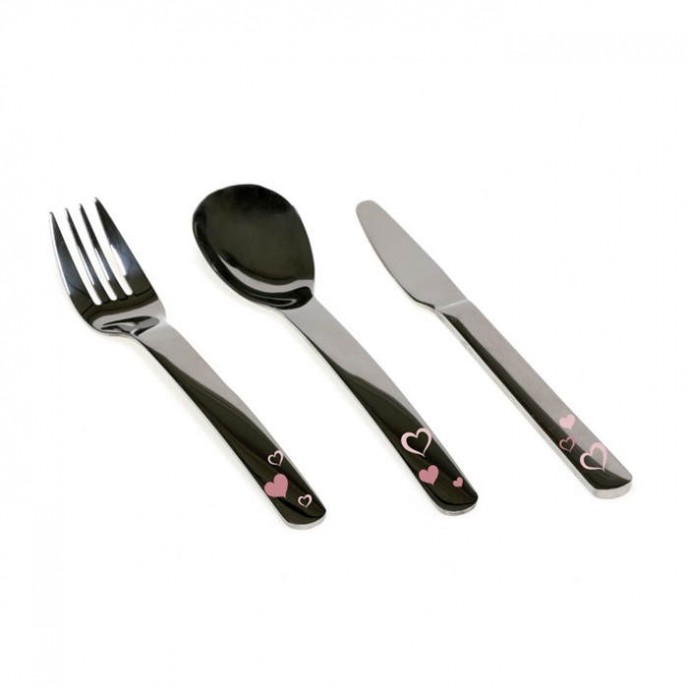 Kiokids Metal Cutlery Set Pink Hearts