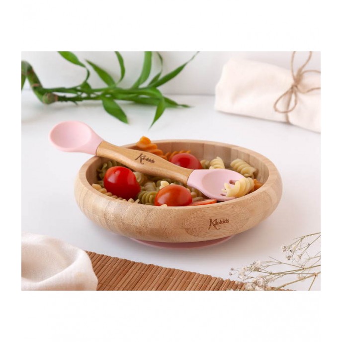 Kiokids Silicone and Bamboo Feeding Set Pink