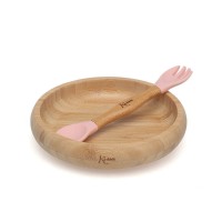 Kiokids Silicone and Bamboo Feeding Set Pink