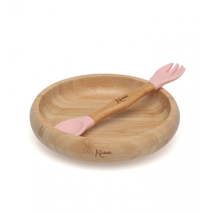 Kiokids Silicone and Bamboo Feeding Set Pink