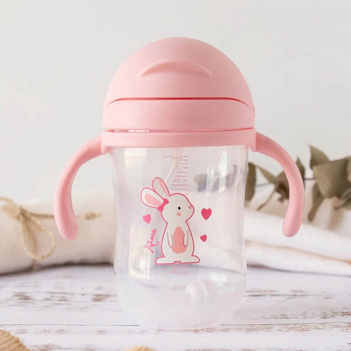 Kiokids Weighted Straw Cup 300ml Pink Bunny
