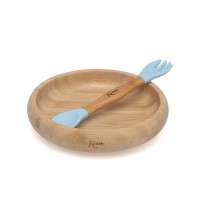 Kiokids Silicone and Bamboo Feeding Set Blue