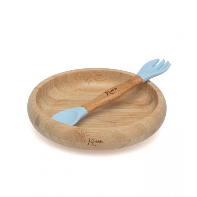 Kiokids Silicone and Bamboo Feeding Set Blue