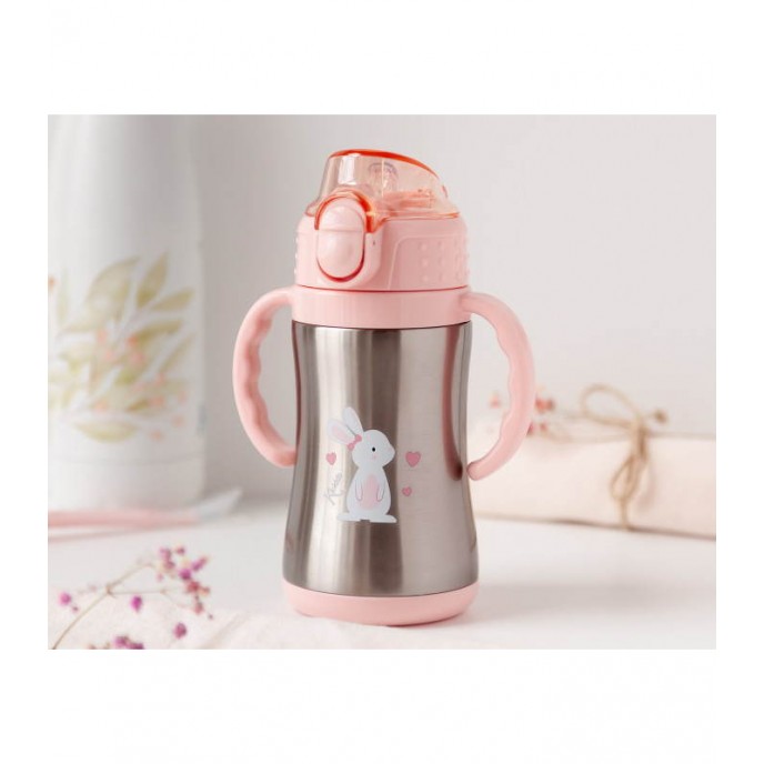 Kiokids Insulated Straw Cup Pink Bunny