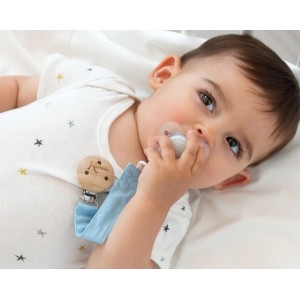 Kiokids Wood and Cotton Soother Clip Blue