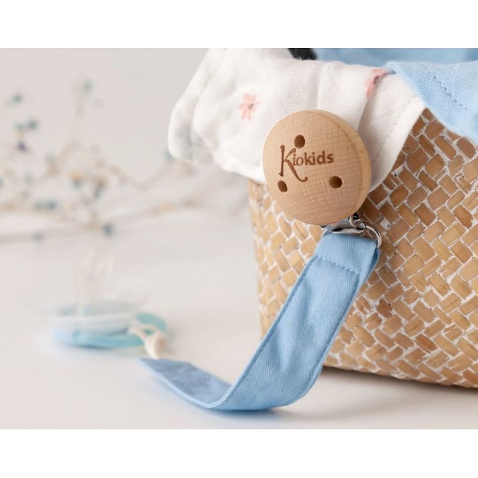 Kiokids Wood and Cotton Soother Clip Blue