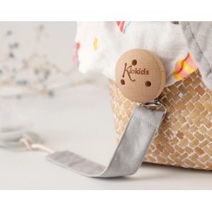Kiokids Wood and Cotton Soother Clip Grey