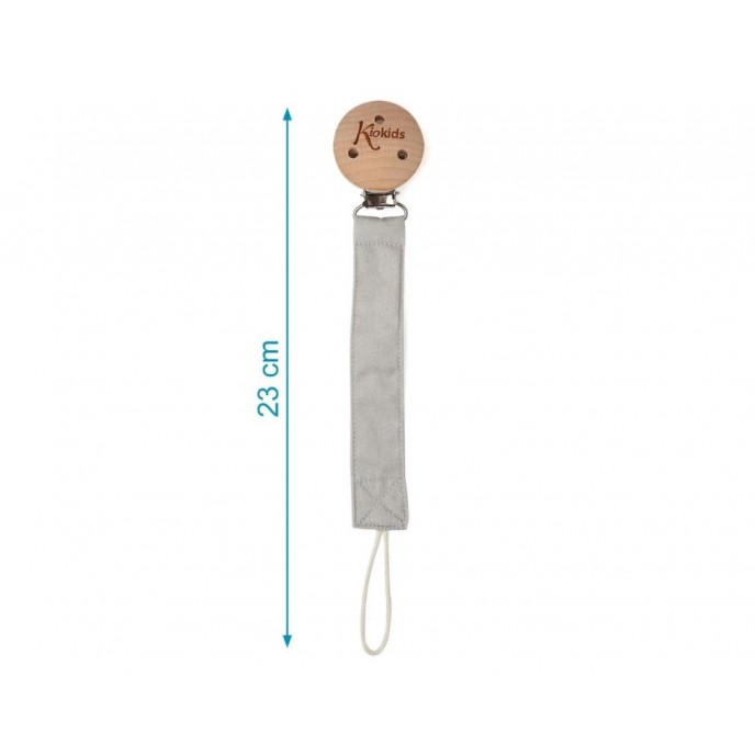 Kiokids Wood and Cotton Soother Clip Grey