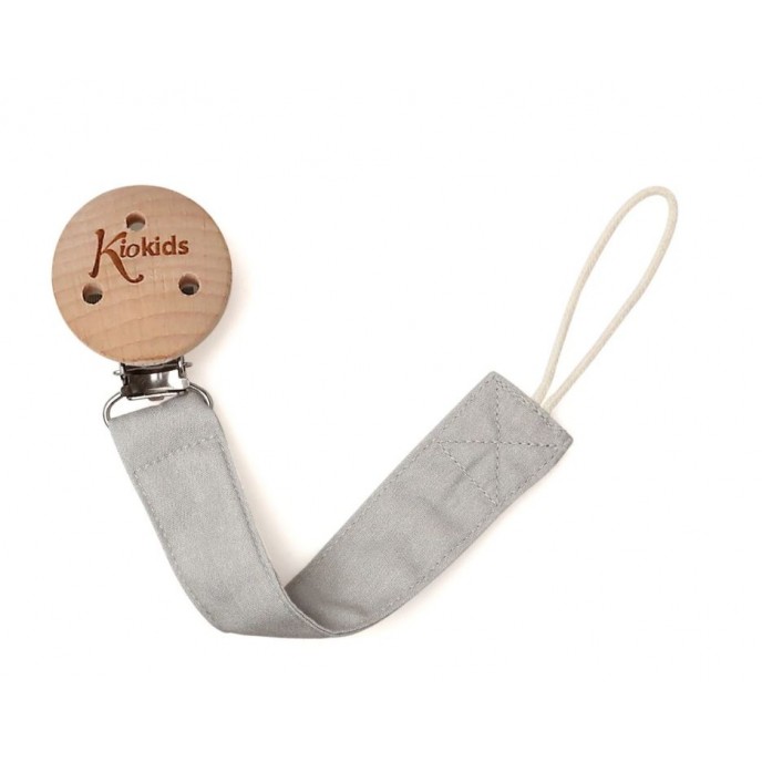 Kiokids Wood and Cotton Soother Clip Grey