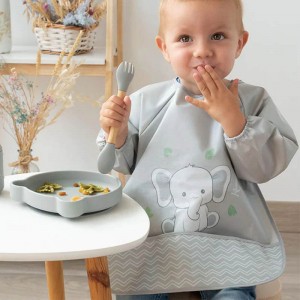 Kiokids Bib Long Sleeve Grey Elephant Kiokids Bib Long Sleeve Grey Elephant