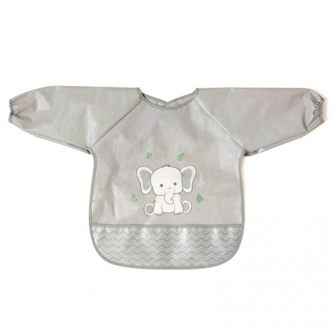 Kiokids Bib Long Sleeve Grey Elephant